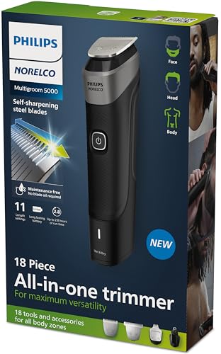 Philips Norelco Multigroom 5000 Series, All-in-One Trimmer and Hair Clipper, 18-Piece Men's Grooming Kit for Beard, Face, Hair, Body and Intimate Areas, No Blade Oil Needed, Model MG5910/49 - Image 16