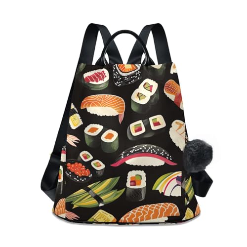 Mochila negra para mujer Sushi para camping, senderismo y rutas activas en la naturaleza