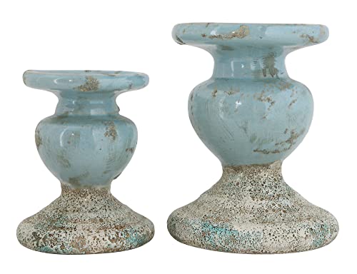 Creative Co-Op Large Distressed Blue Terracotta Pillar Candle Holder - Image 5