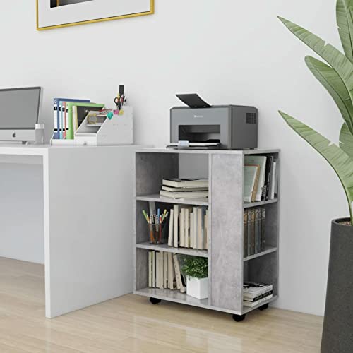 Norheim Support d'imprimante Autonome avec roulettes et 3 étagères Ouvertes,Caisson de Bureau avec roulettes, Support d'Imprimante Bois,Bureau Côté Mobile avec Roues-Gris béton 60x35x75 cm Cover