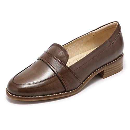 Image of Mona flying Women's Leather Dress Penny Loafers Slip On Flats Office Shoes