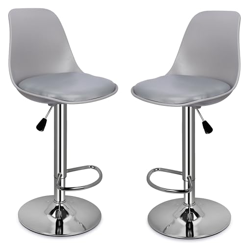 Image of DPI Modern Height Adjustable and 360 Degree Revolving Bar Stool | Kitchen Chair Suitable for Kitchen Cafeteria Dining Office Shops | (2, Gray)
