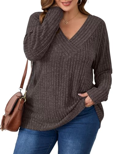 Image of BELAROI Womens Plus Size Sweaters V Neck Fall Tunic Top Pullover Shirts