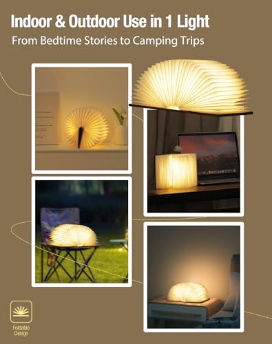 Image of 5.7 Inch Wooden Book Lamp - Portable Folding LED Book Light for Reading, Home & Library Decor, Unique Gift for Book Lovers, Magnetic Night Light (Walnut)