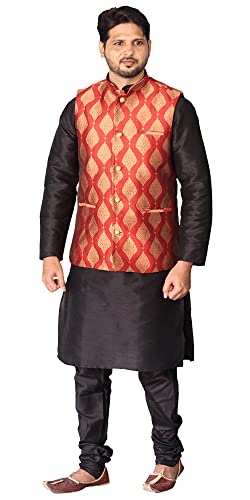 Image of Men's Silk Kurta Pajama Jacket /Waistcoat /Blazer Set