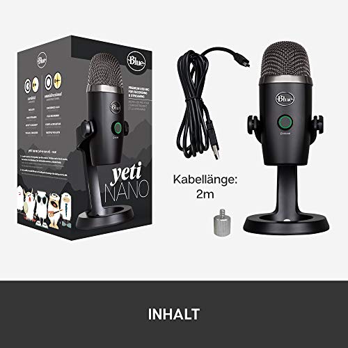 Blue Yeti Nano Premium USB-Mikrofon für Aufnahmen, Streaming, Gaming, Podcasting auf PC und Mac, Mit Blue VO!CE-Effekten, Nieren- und Kugelcharakteristik, Latenzfreies Monitoring - Schwarz