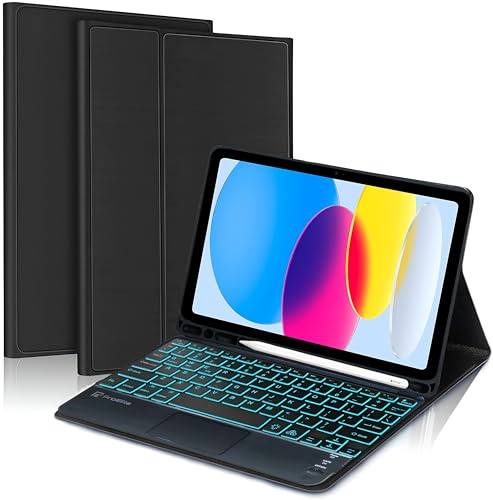 Image of ProElite TouchPad Keyboard case for Apple iPad (A16) 11th /10th Gen 2025 /2022, with Pencil Holder, Magnetic Detachable Wireless Bluetooth TouchPad Keyboard Built-in 7-Colors Backlit, Black