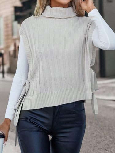 SISKIN Sweater Vest Women 2025, Turtleneck Sleeveless Side Tie Ribbed Layering Casual Sweater Top Without Tee2
