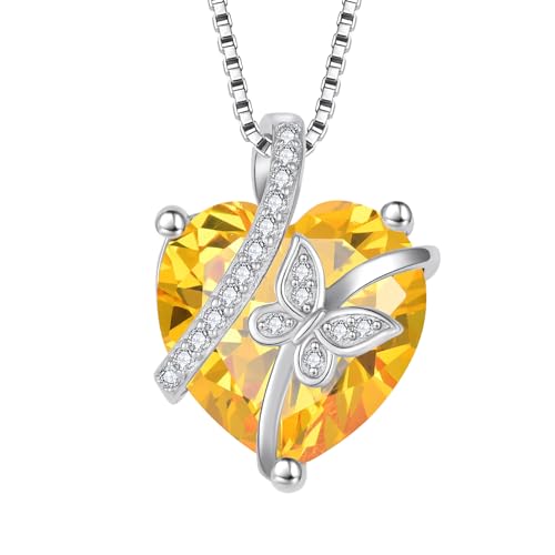 Butterfly Necklace for Women 925 Sterling Silver Heart Birthstone Necklace Jewelry Gifts for Women Her Mom Wife Daughter