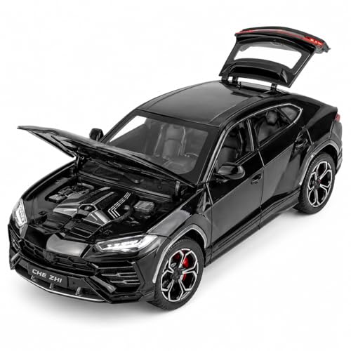 Image of Lamborghini Urus 1:24 Scale Die-Cast Car Model Black - Steering Wheel Sound Light Openable Doors Hood Pull-Back Alloy Super SUV Collectible Toy