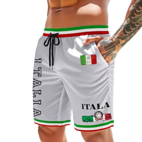 Rrongwn Short pour homme - Drapeau de l'Italie - Short de bain - Short de plage - Décontracté - Respirant - Pantalon de loisirs - Boxer d'été, gris clair, S