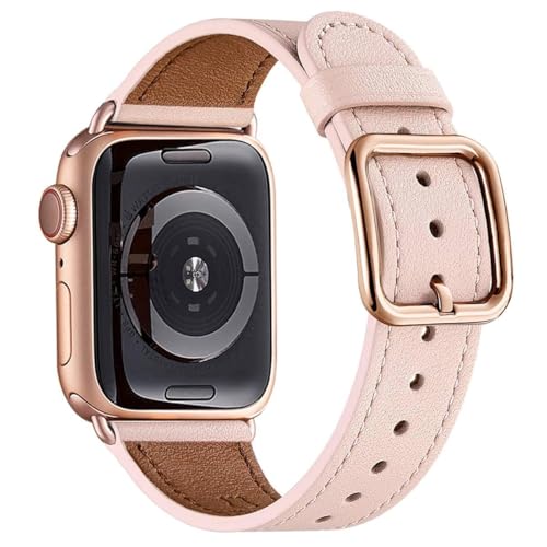 MNBVCXZ Leather Bands Compatible with Apple Watch Band Women Womens Genuine Replacement Strap for iWatch Series 11 10 9 8 7 6 5 4 3 2 1 SE 3 SE 2 SE (42mm 41mm 40mm 38mm Pink Sand/Rose Gold)