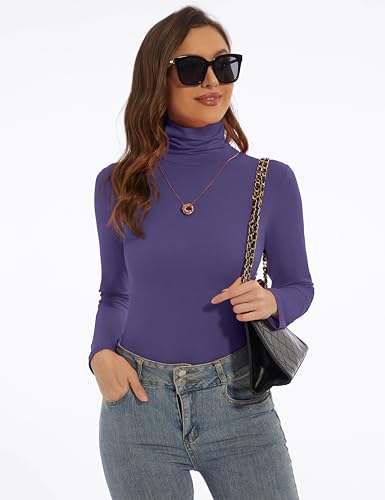 Image of Women's Turtleneck Long Sleeve Shirts Slim Fitted Lightweight Base Layer Casual Tops