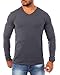 Produktbild Young & Rich Herren Uni Longsleeve v-Neck Basic Tee Langarm Shirt einfarbig V-Ausschnitt Slimfit mit Stretchanteilen 2001, Grösse:M, Farbe:Dunkelgrau
