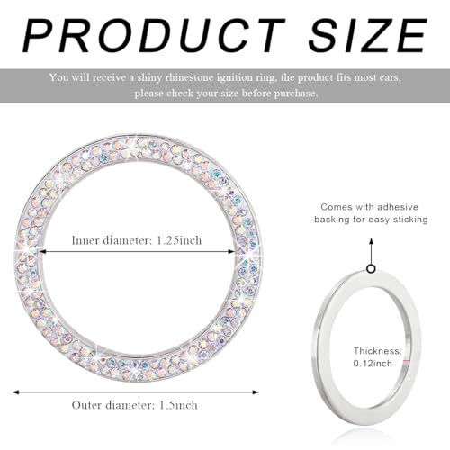 Image of Car Bling Crystal Rhinestone Engine Start Ring Decals, Sparkling Diamond Car Push Start Button Ignition Ring Sticker, Auto Key Ignition Knob Ring Decoration for Women Girls (AB)