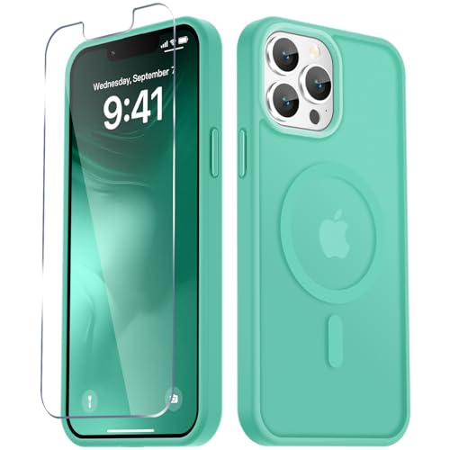 Image of YENAPOON for iPhone 13 Pro Case, Matte Magnetic Phone Cover [with 1 Screen Protector] [Support for MagSafe] [Shockproof Military Grade Protection] Translucent Frosted Back, Teal
