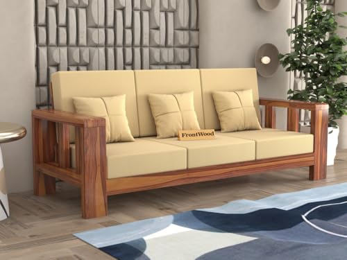 Image of Sheesham Wooden 3 Seater Sofa for Living Room | Solid Wood Sofa | Rosewood Sofa Set for Home & Office | Lounge (Natural, 3 Seater)