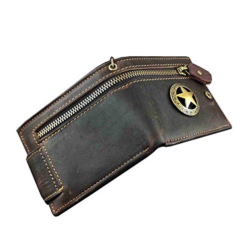 Star Genuine Leather Zipper Card Money Men's Wallet With chain3