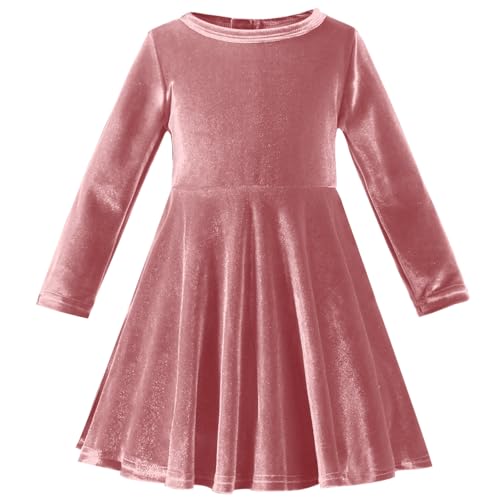Toddler Christmas Dress Back Zipper Baby Girls Velvet Christmas Dress Long Sleeve Knee Length Dress for Party Holiday
