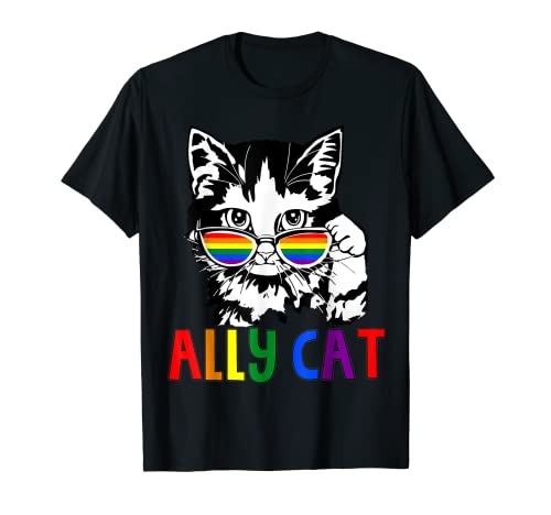 Ally Cat LGBT Pride Flag Gay Pride Ally Rainbow Uomo Donna Maglietta