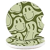 Watbro Car Coasters,Purple Smily Absorbent 2 Pack for Cup Holders with Finger Notch,2.56 inches Ceramics Heat Resistant Anti Slip Cork Base Car Drinks Coasters Auto Cup Holder(Green Smily)