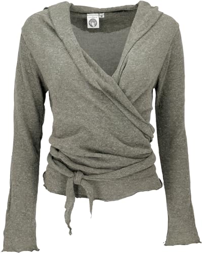 GURU SHOP Wickelshirt, Baumwollstrick Pullover, Wickeljacke - Helles...