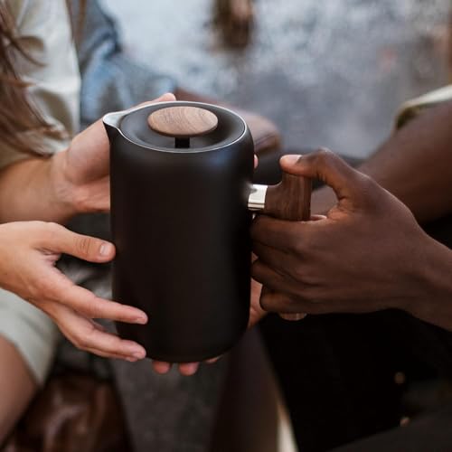 Fellow Clara French Press Coffee Maker - Portable Stainless Steel Coffee Press, Insulated Manual Brewer, Matte Black with Walnut, 24 oz Carafe - Image 8