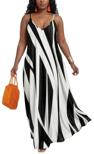 Image of Women's Casual Summer Maxi Dresses Sleeveless Adjustable Spaghetti Strap Loose Plus Size Dresses