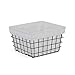 HomeRoots Rectangular White Lined and Metal Wire Storage