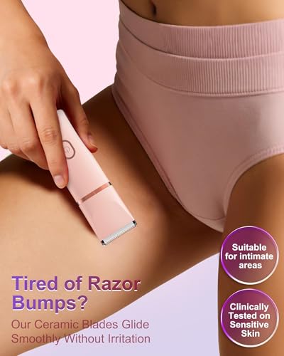 Image of Bikini Trimmer for Women, 2-in-1 Electric Razors Shaver,Rechargeable Ladies Bikini HairTrimmer Removal with Snap-in Ceramic Blades IP7X Washatble