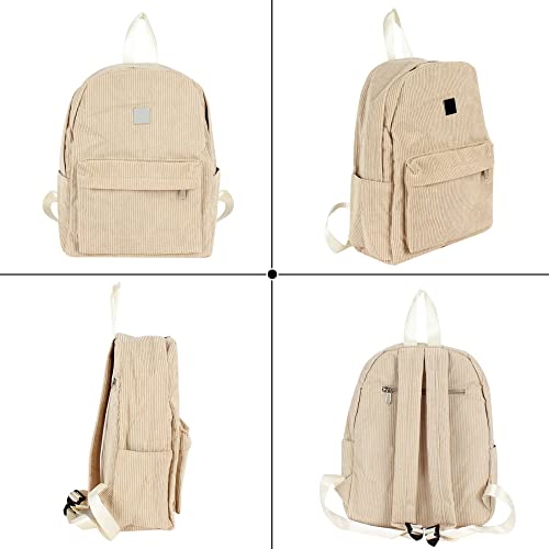 Lobagve Corduroy Backpacks Lightweight Casual University College Bookbag Travel Daypack for Women Men,Khaki2