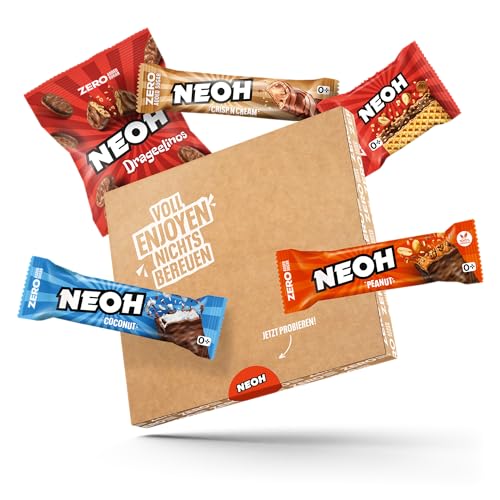 NEOH Zero Added Sugar Low Carb Produkt Mix | Waffel, Crisp n Cream, Riegel und Drageekekse | 1g Zucker, 3g Netto-Kohlenhydrate pro Produkt | Alternative zu herkömmlichen Süßigkeiten | Probierpaket Mix