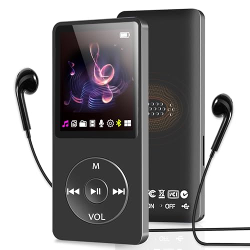MP3 Player with Bluetooth and Speaker, 32GB MP3 Music Player, Up to 128GB Storage Extension, Portable and Multifunctional MP3 Players with FM Radio, Inlcuding Earphones, Supports Shuffle Playing