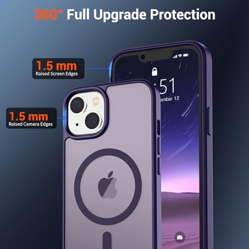Image of SUPFINE Magnetic for iPhone 15 Plus Case & iPhone 14 Plus Case(Compatible with MagSafe)(Military Grade Drop Protection) Translucent Shockproof Phone Cover,Dark Purple