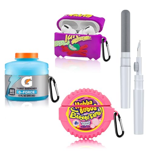 [3-Pack]FGERWZ for Airpods Pro 2 Case Cute with Cleaner Kit 3D Cartoon Kawaii Silicone Case for AirPods Pro 2nd Generation Case Funny Food Design with Keychain (Sport Water+Purple Potato+Bubble Gum)