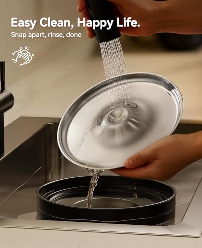 FEELNEEDY Trinkbrunnen für Katzen - 3L Katzenbrunnen Leise mit Aktivkohlefilter - Trinkschale aus Edelstahl - Durchsichtiger Wassertank - Wasserbrunnen für Katzen - Schwarz