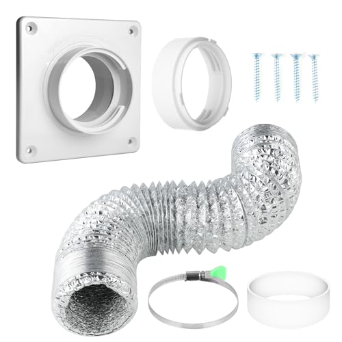 Kit de Ventilation de Sèche-linge, Tuyau d'évacuation en Feuille d'aluminium pour Sèche-linge, 1 x 2.51 m, avec Panneau de Ventilation Murale, Connecteur de...