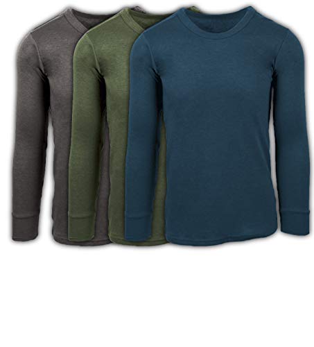 Andrew Scott Men's 3 Pack Premium Cotton Thermal Top Base Layer Long Sleeve Crew Neck Shirt (XXX-Large, 3 Pack- Charcoal/Olive/Legion Blue)