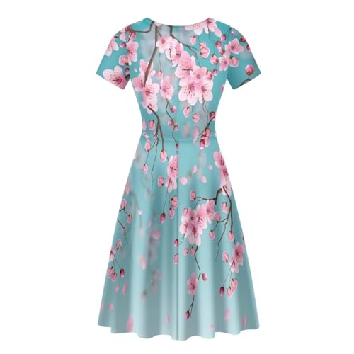 Image of POLERO Sunflower Dress for Women Floral Summer Dresses Short Sleeve Casual Sundresses Midi Dresses