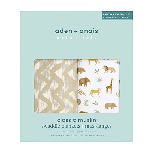Image of aden + anais Essentials Swaddle Blanket, Muslin Blankets for Girls & Boys, Baby Receiving Swaddles, Newborn Gifts, Infant Shower Items, 2 Pack, Tanzania