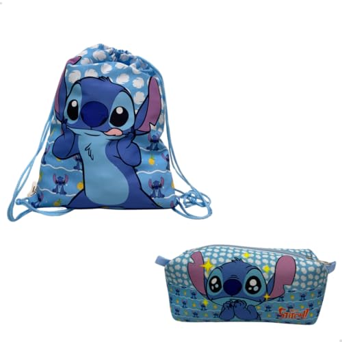 Kit Mochila e Estojo de Tecido Sticth, Estampa Stitch, Grande