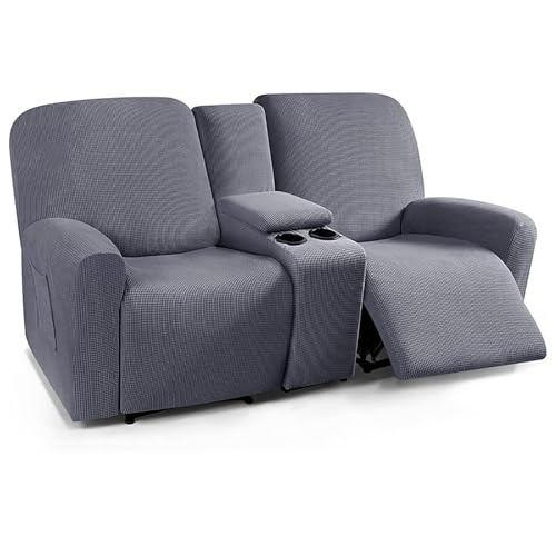 Recliner Loveseat Cover Stretch for 2 Soft Washable Recliner Chair Cover with Center Console Non-Slip Reclining Furniture Protector