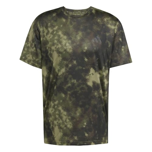 adidas Men's Train Essentials Seasonal All Over Print TEE, Olive strata, S