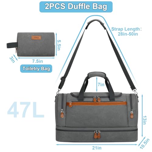 Image of Duffle Bag for Travel, Expandable 50L Canvas Weekender Bag, Overnight Bag Travel Duffel Bag for Men Carry On Luggage with Removable Shoulder Strap, Durable & Water-Resistant