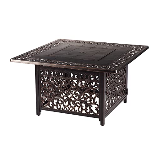 Image of Oakland Living Square 42 in. x 42 in. Aluminum Propane Fire Pit Table with Glass Beads, Two Covers, Lid, 57,000 BTUs in Copper Finish