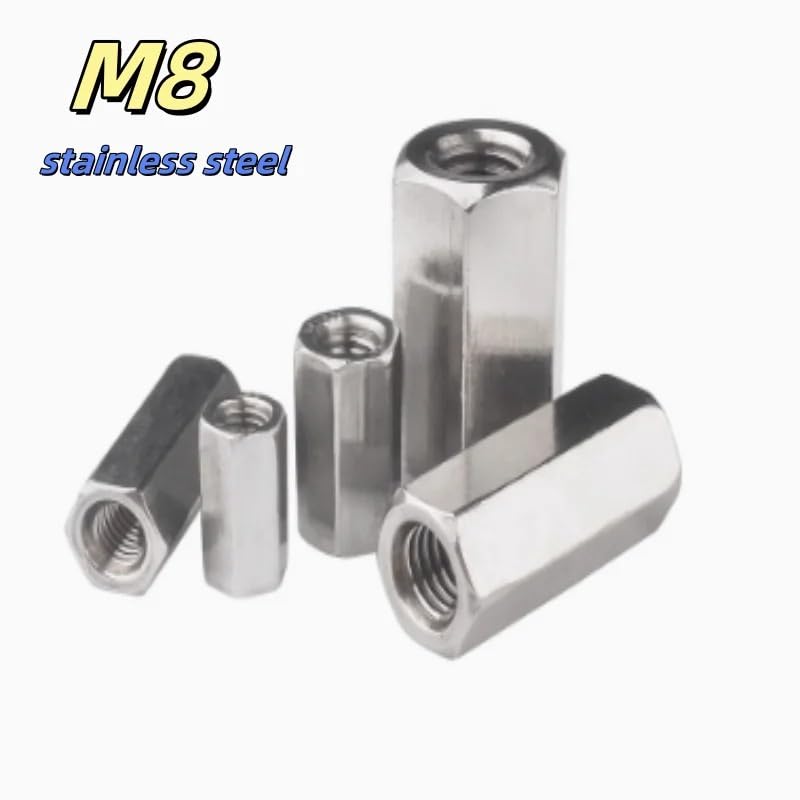 Tuercas de conexión redondas, Tuerca hexagonal larga M8 de acero inoxidable 304, x 13 (9-60) mm, paquete 2 o 5(M8x13x55-2PCS)