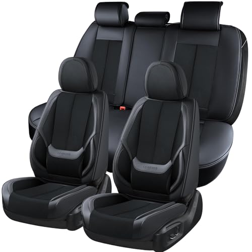 Image of Coverado Seat Covers Full Set, Breathable Leather Car Seat Cover,Universal Car Seat Protectors, Seat Cover Waterproof, Front and Rear Seat Cover Fit Most Cars, BlackRed