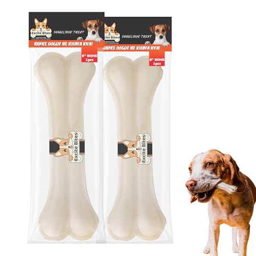 Image of Excite Bites Pressed Rawhide Bones for Dog Treats | Dog Calcium Bone Dog Chewing Needs | 8 Inch Calcium Bone Treat for All Dogs | Combo Offer (8 inch-1Pc) Each, 150G (Pack of 2), All Life Stages