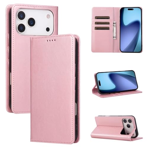 Étui compatible avec iPhone 17 Pro or rose étui portefeuille cuir clapet magnétique