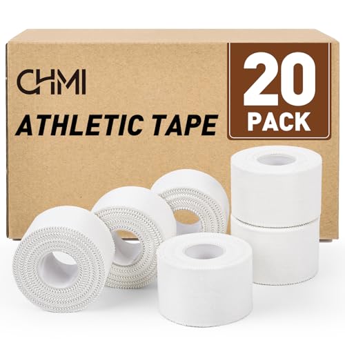 Image of CHMI Athletic Tape,White Sports Tape (20 Pack), 200 Yards Rolls Very Strong Easy Tear NO Sticky Residue Best Tape for Gymnastics Climbing Bat Injuries Medical (1.5 Inch X 200 Yards).
